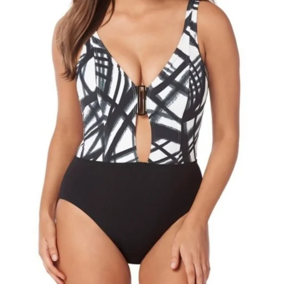 Miraclesuit Monochrome Graphic One Piece - Picture 1 of 11